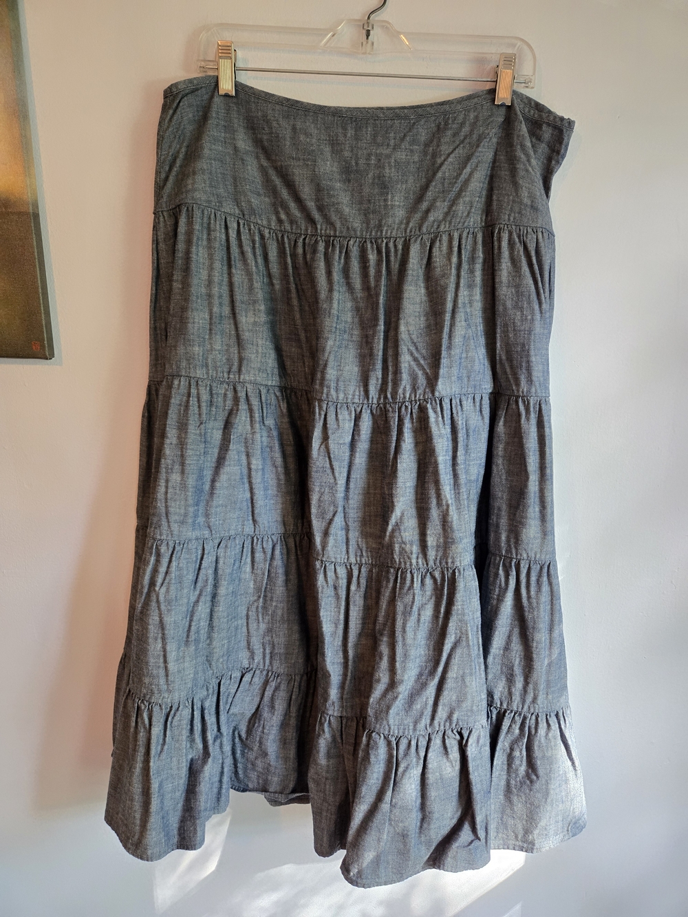 Lauren Jeans Co VTG Chambray Tiered Maxi Skirt Sz16 Coastal Cowgirl Western Boho